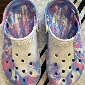 CROCS Classic Clog Children Size J 3 Marbled Tie Dye Purple Pink White
